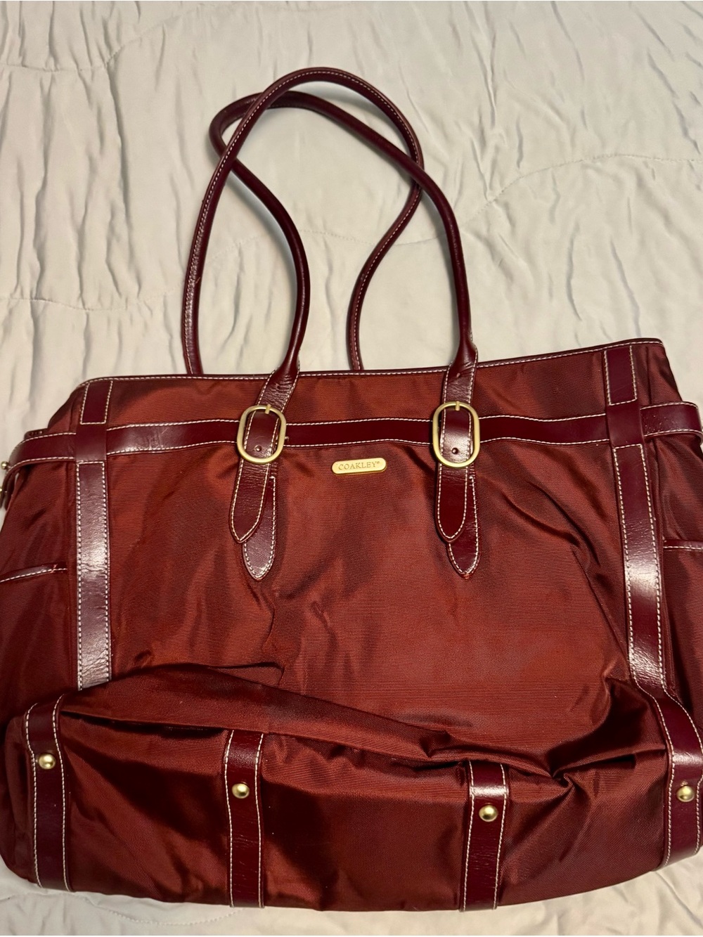 Coakley Burgundy Tote Bag with Leather Trim